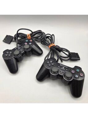 Sony PlayStation 2 DualShock 2 Analog Controllers Pair Black SCPH-10010 Tested